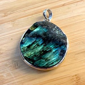 *sold* Sterling Silver & Raw Labradorite Pendant